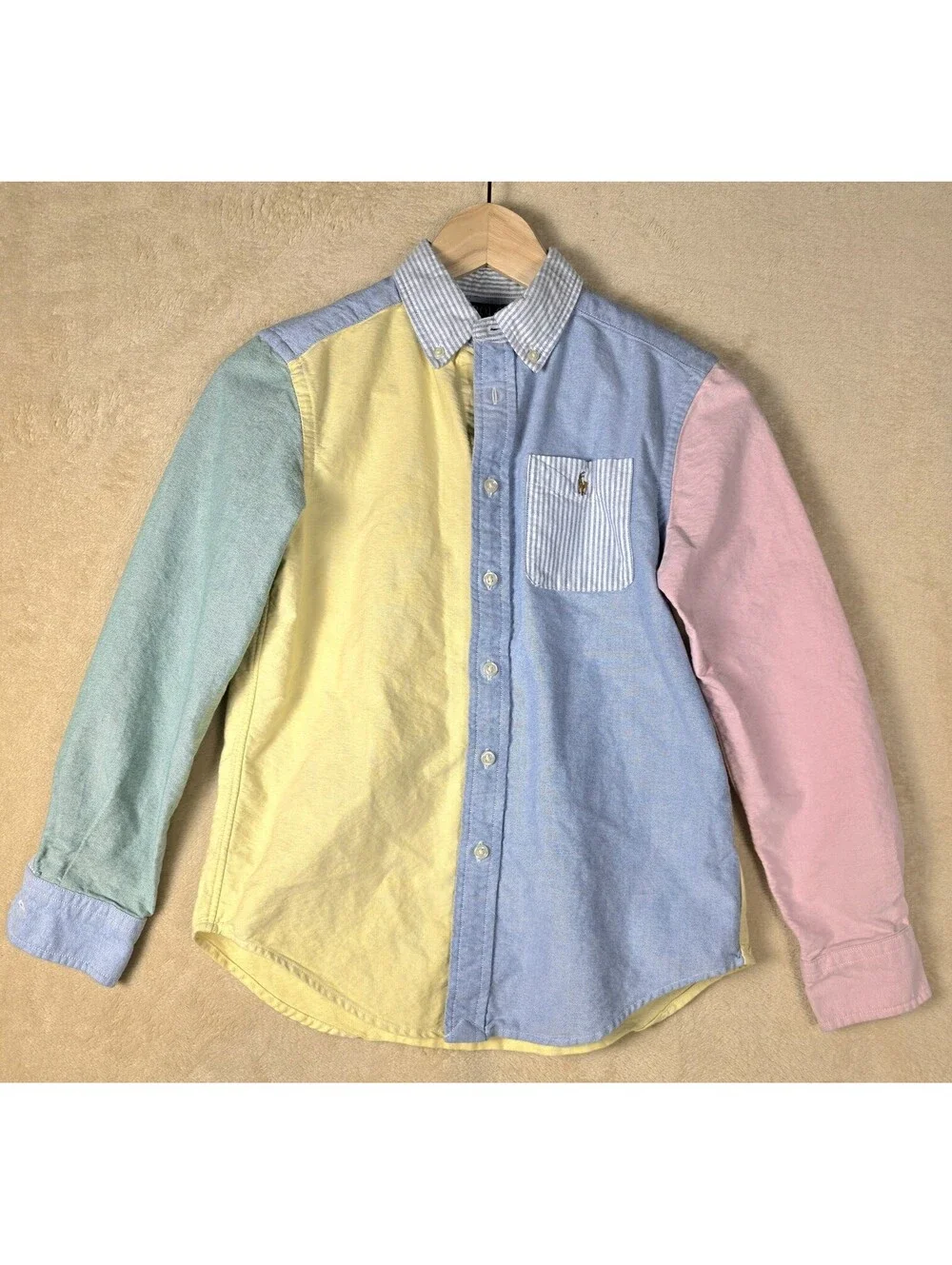 Polo Ralph Lauren COLOR-BLOCK Lo Oxford FUN Shirt Boys Size 10-12/M Pre-owned